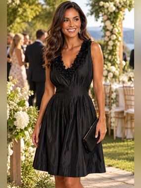 Esley Black 3D Floral Trim Fit & Flare Cocktail Party Dress Women's Medium M